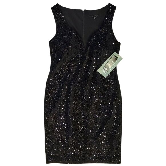 Blu Sage Black Velvet Sequins Sweetheart Neckline Cocktail Party Dress NEW NWT - Picture 7 of 16